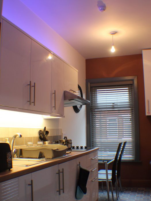 Fully equipped kitchen and seating area